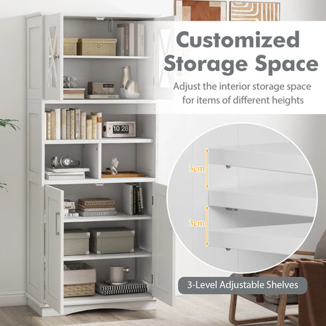 Tall Bathroom Cabinet with Acrylic Doors and Adjustable Shelves-White