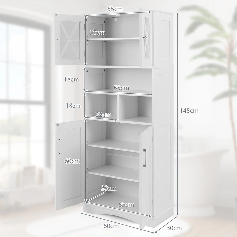 Tall Bathroom Cabinet with Acrylic Doors and Adjustable Shelves-White