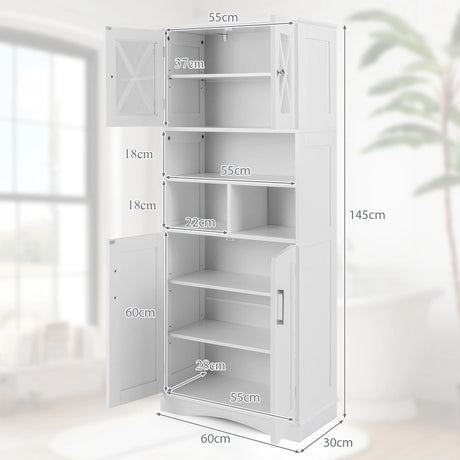 Tall Bathroom Cabinet with Acrylic Doors and Adjustable Shelves-White