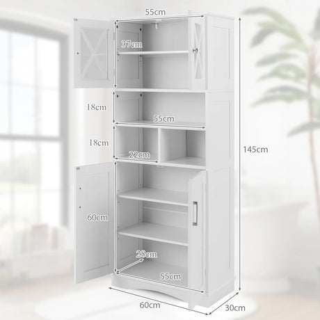 Tall Bathroom Cabinet with Acrylic Doors and Adjustable Shelves-White