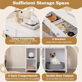 Litter Box Hidden Cat Washroom Side Cabinet Wooden Pet House-White