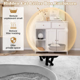 Litter Box Hidden Cat Washroom Side Cabinet Wooden Pet House-White