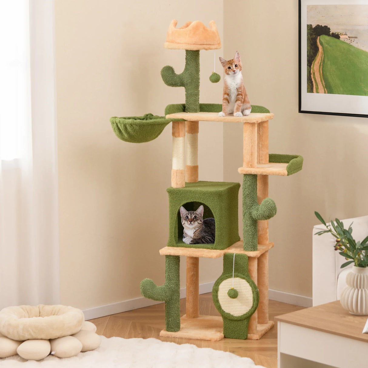 63 Inch Cactus Cat Tree with Sisal Scratching Posts and Board for Indoor Cats
