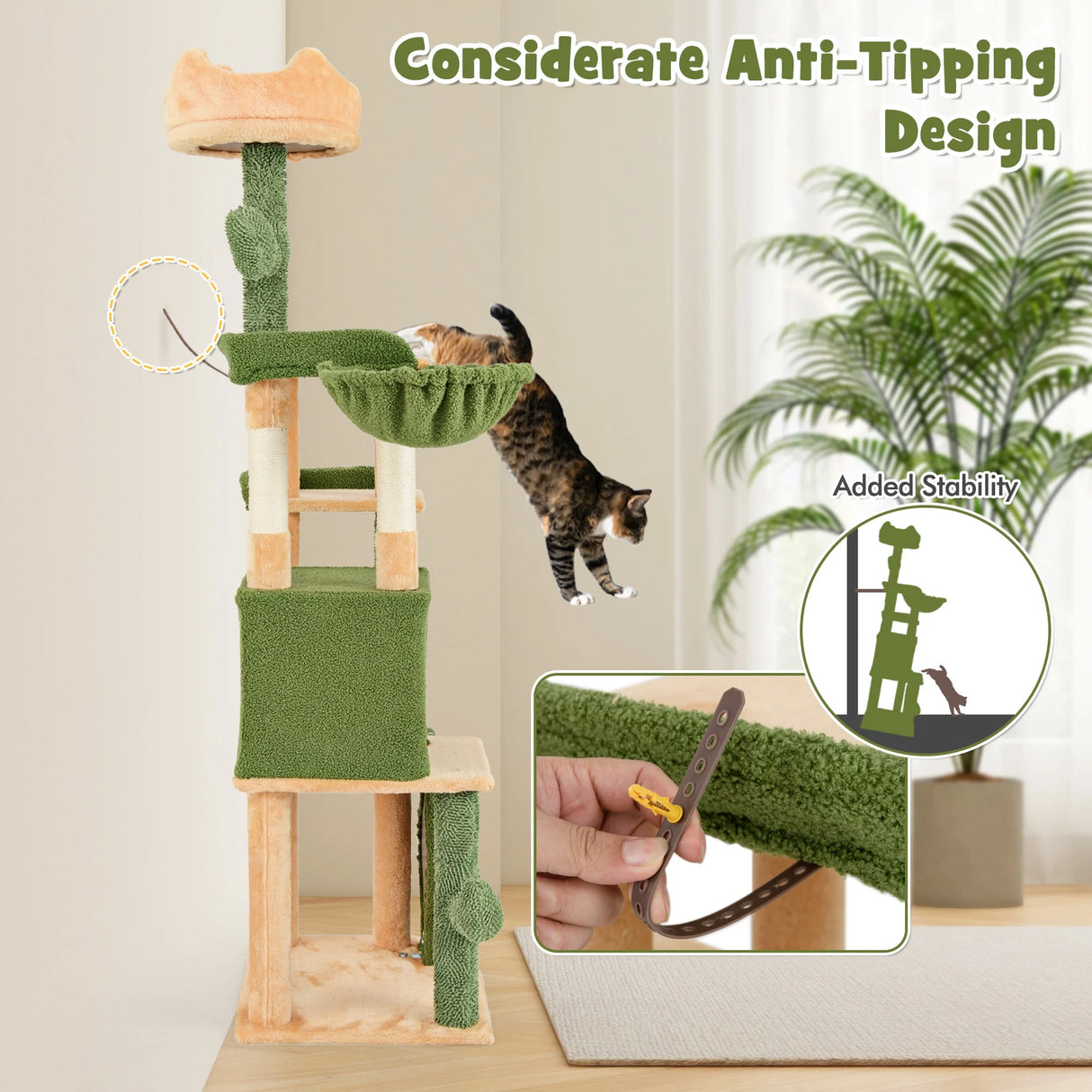 63 Inch Cactus Cat Tree with Sisal Scratching Posts and Board for Indoor Cats
