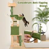 63 Inch Cactus Cat Tree with Sisal Scratching Posts and Board for Indoor Cats