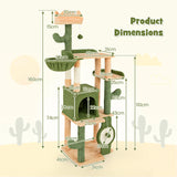 63 Inch Cactus Cat Tree with Sisal Scratching Posts and Board for Indoor Cats