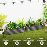 Outsunny Set of Two 110 x 50cm Steel Planter Boxes -  Light Grey