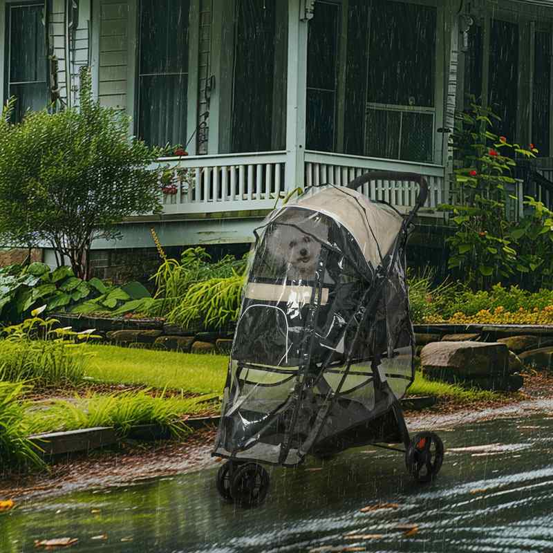 PawHut Foldable Pet Stroller w/ Rain Cover, for XS Dogs, S Dogs - Khaki