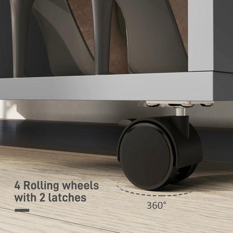 HOMCOM Open Wardrobe on Wheels, Bedroom Wardrobe with Clothes Hanging Rail, 3 Storage Shelves, Mobile Garment Rack for Cloakroom, Hallway, Grey