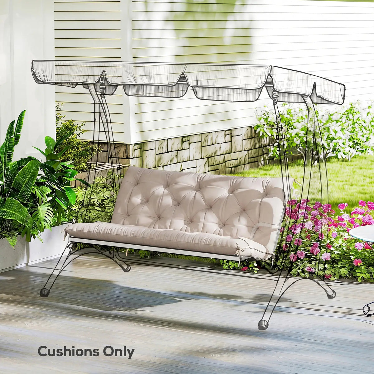 Outsunny Garden Bench Cushion, 2 Seater Swing Chair Cushion, Seat Pad with Ties for Indoor and Outdoor Use, 110 x 120 cm