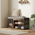 HOMCOM Shoe Storage with Seat, Upholstered Entryway Bench, Shoe Bench with 3 Open Shelves for Hallway, Rustic Brown