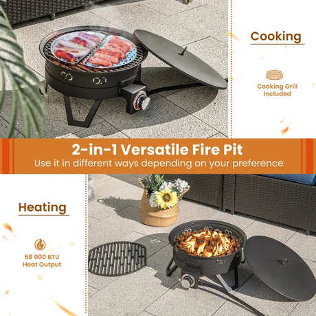 Camping 44cm 58000 BTU Propane Firepit Portable Gas Fire Pit