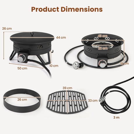 Camping 44cm 58000 BTU Propane Firepit Portable Gas Fire Pit