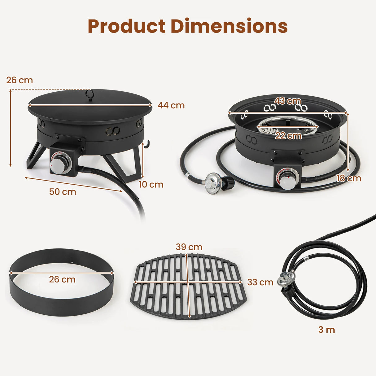 Camping 44cm 58000 BTU Propane Firepit Portable Gas Fire Pit