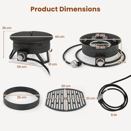 Camping 44cm 58000 BTU Propane Firepit Portable Gas Fire Pit