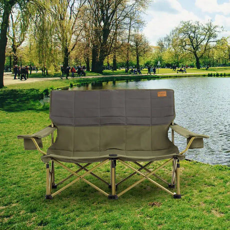 Oversized Camping Chair Folding Loveseat Camping Couch with Cup Holders & Thick Padding-Green
