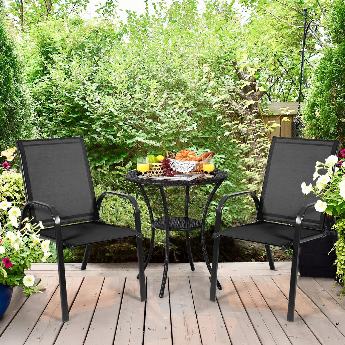 2 Pieces Patio Outdoor Dining Chair with Armrest-Black