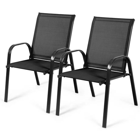 2 Pieces Patio Outdoor Dining Chair with Armrest-Black