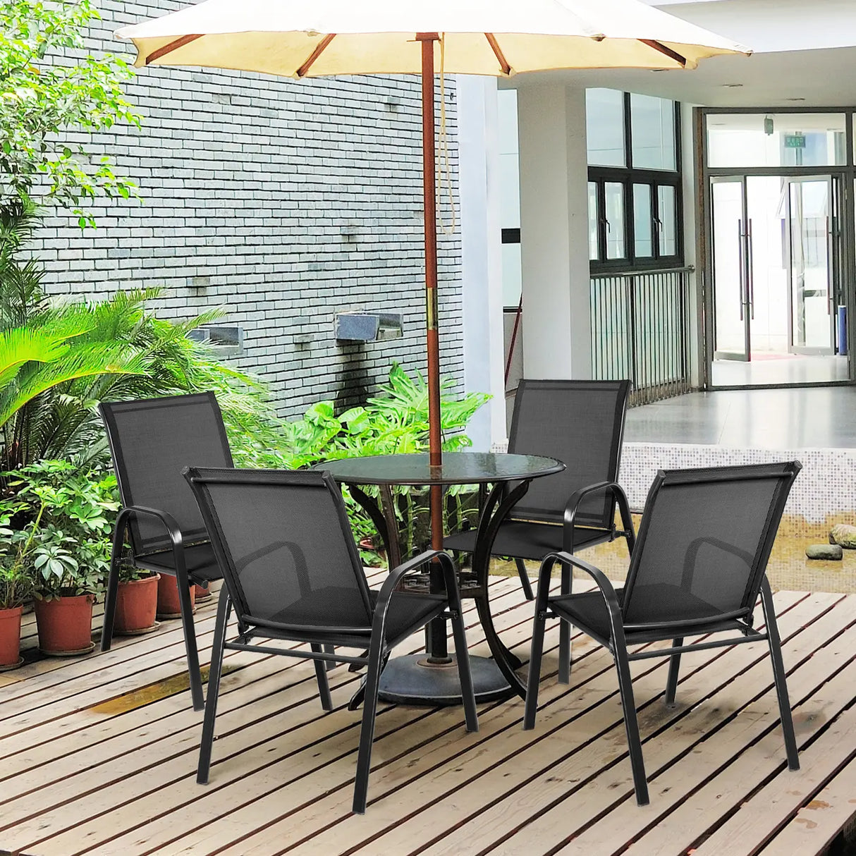 2 Pieces Patio Outdoor Dining Chair with Armrest-Black