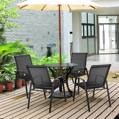 2 Pieces Patio Outdoor Dining Chair with Armrest-Black
