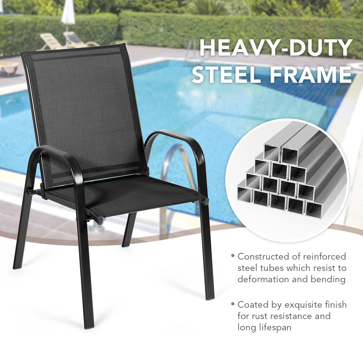 2 Pieces Patio Outdoor Dining Chair with Armrest-Black