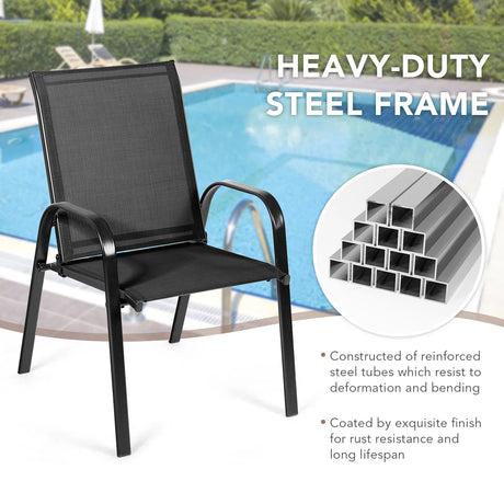2 Pieces Patio Outdoor Dining Chair with Armrest-Black