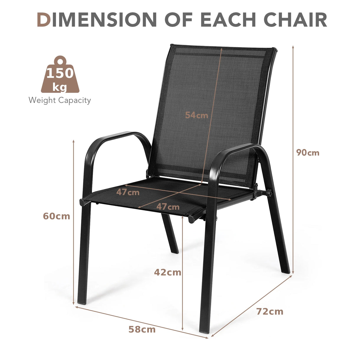 2 Pieces Patio Outdoor Dining Chair with Armrest-Black