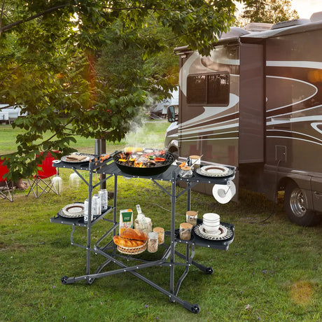 Folding Portable Outdoor Cook Station with Heat-Resistant Aluminum Tabletop