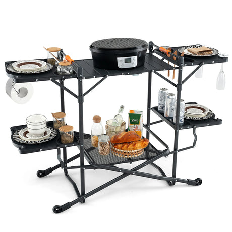 Folding Portable Outdoor Cook Station with Heat-Resistant Aluminum Tabletop