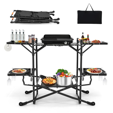 Folding Portable Outdoor Cook Station with Heat-Resistant Aluminum Tabletop