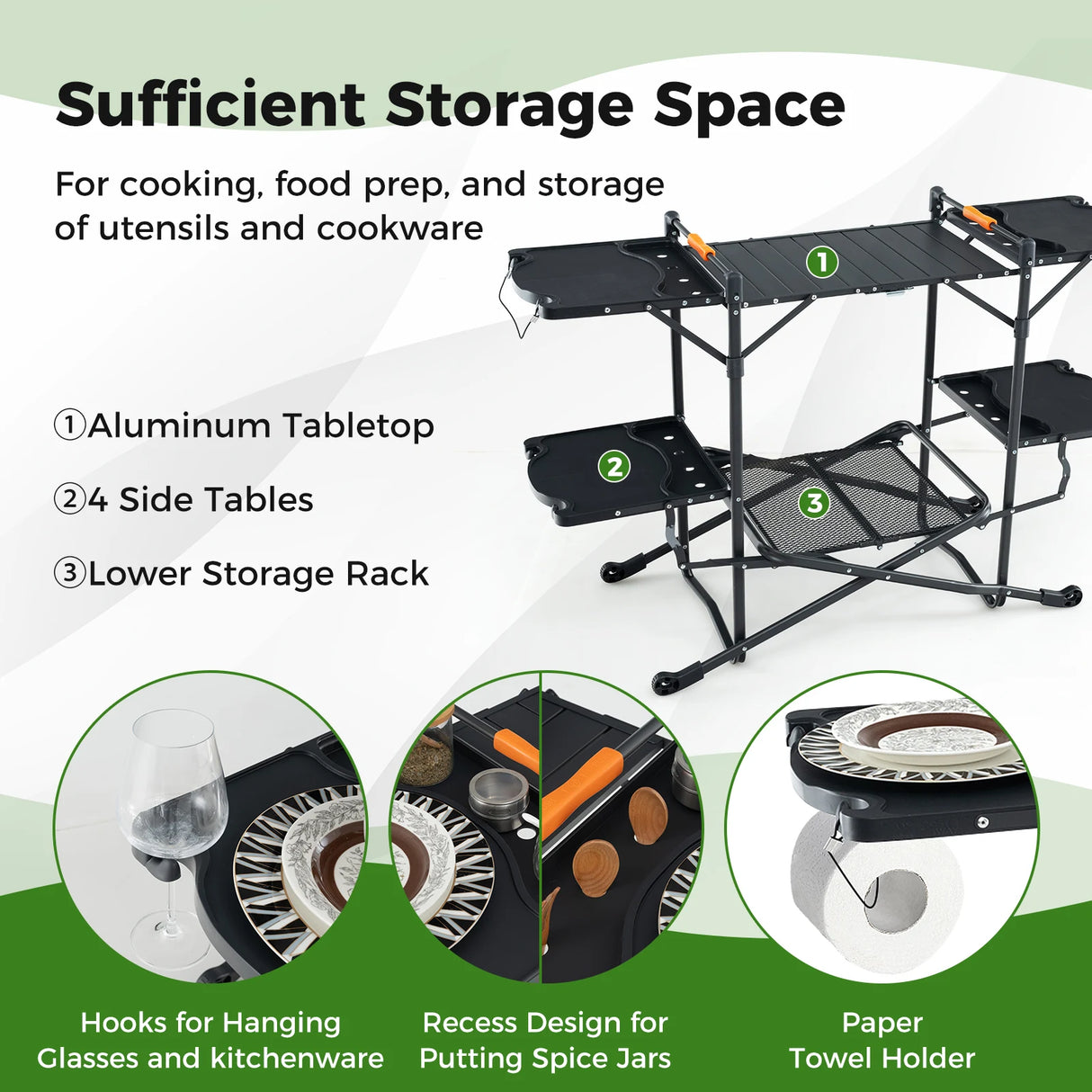 Folding Portable Outdoor Cook Station with Heat-Resistant Aluminum Tabletop