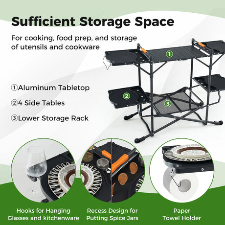 Folding Portable Outdoor Cook Station with Heat-Resistant Aluminum Tabletop