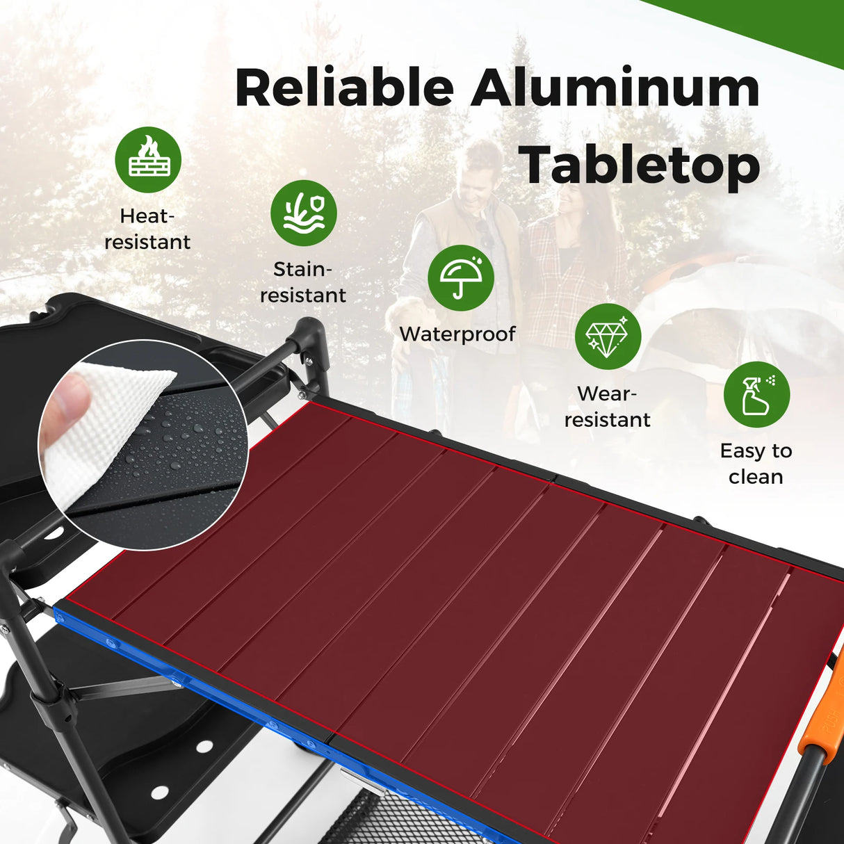 Folding Portable Outdoor Cook Station with Heat-Resistant Aluminum Tabletop