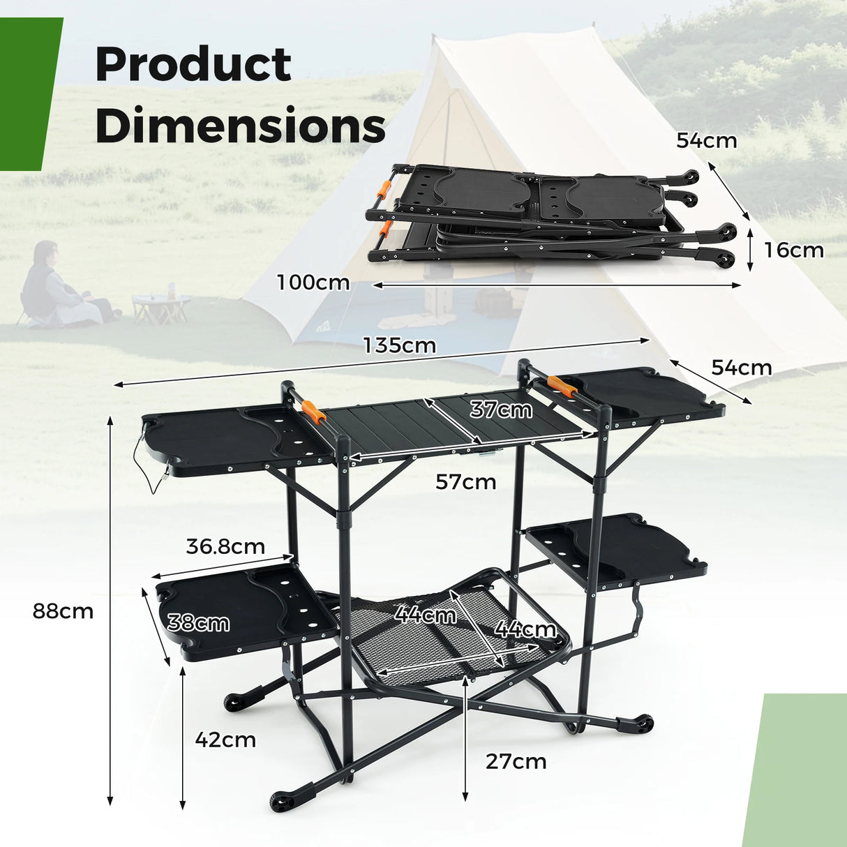Folding Portable Outdoor Cook Station with Heat-Resistant Aluminum Tabletop
