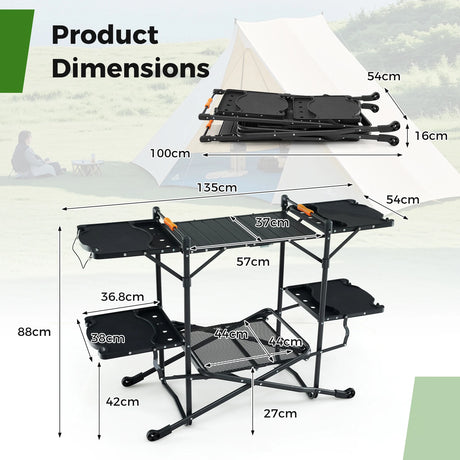Folding Portable Outdoor Cook Station with Heat-Resistant Aluminum Tabletop