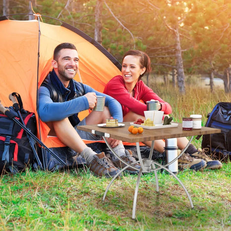 2 Pack Folding Camping Table Extendable Lightweight Picnic Table-Natural