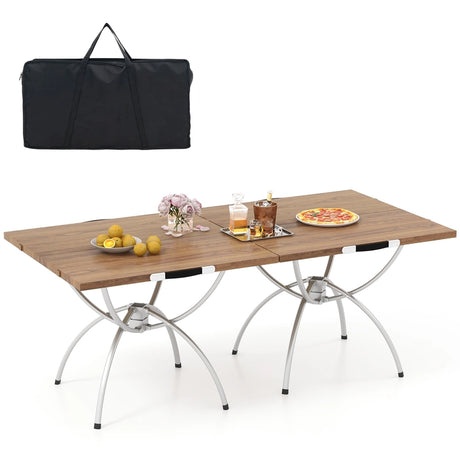 2 Pack Folding Camping Table Extendable Lightweight Picnic Table-Natural