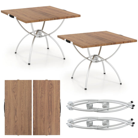 2 Pack Folding Camping Table Extendable Lightweight Picnic Table-Natural