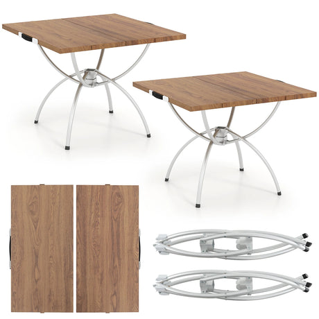 2 Pack Folding Camping Table Extendable Lightweight Picnic Table-Natural