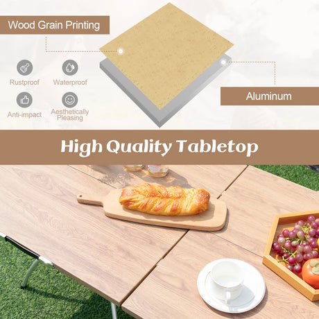 2 Pack Folding Camping Table Extendable Lightweight Picnic Table-Natural