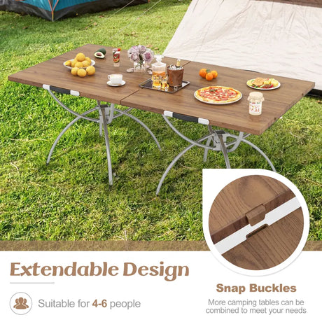 2 Pack Folding Camping Table Extendable Lightweight Picnic Table-Natural