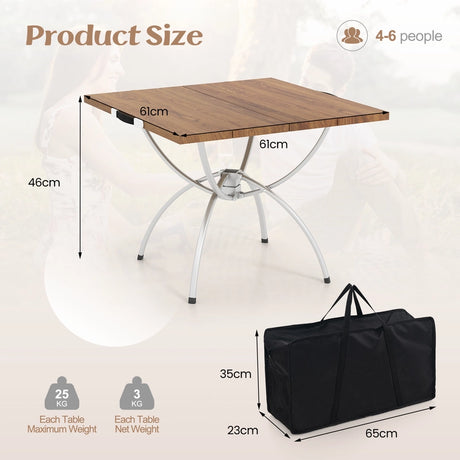 2 Pack Folding Camping Table Extendable Lightweight Picnic Table-Natural