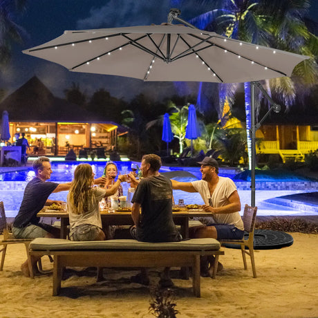 10 Feet Patio Solar Powered Cantilever Umbrella with Tilting System-Coffee