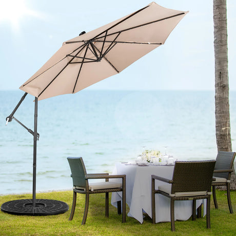 10 Feet Patio Solar Powered Cantilever Umbrella with Tilting System-Beige