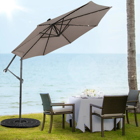 10 Feet Patio Solar Powered Cantilever Umbrella with Tilting System-Coffee