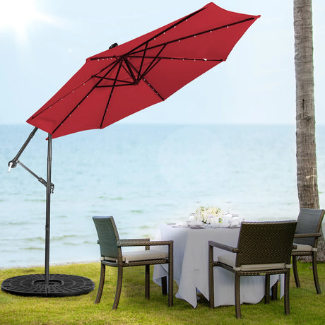 10 Feet Patio Solar Powered Cantilever Umbrella with Tilting System-Wine