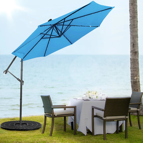 10 Feet Patio Solar Powered Cantilever Umbrella with Tilting System-Blue