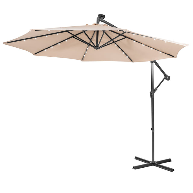 10 Feet Patio Solar Powered Cantilever Umbrella with Tilting System-Beige
