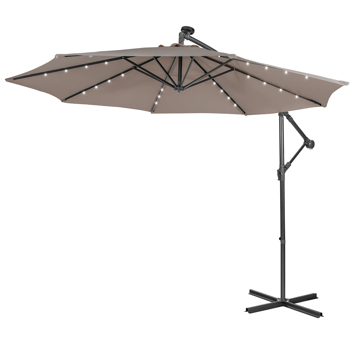 10 Feet Patio Solar Powered Cantilever Umbrella with Tilting System-Coffee