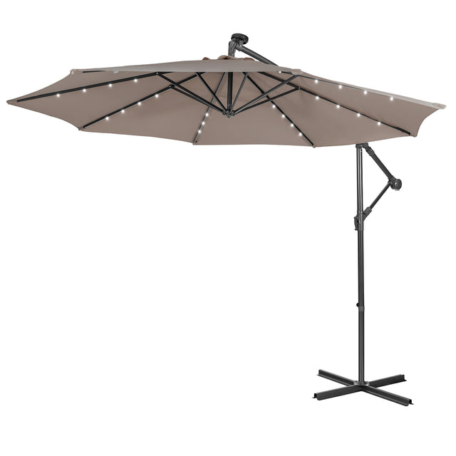 10 Feet Patio Solar Powered Cantilever Umbrella with Tilting System-Coffee